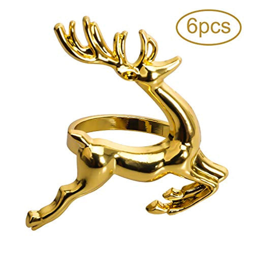 6Pcs Gold Elk Chic Napkin Rings for Place Settings - EK CHIC HOME