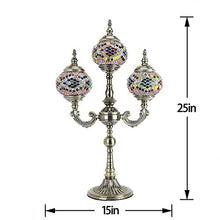 Load image into Gallery viewer, Mosaic Glass Lamp 3 Globes Candelabra Moroccan Tiffany Style Lamp - EK CHIC HOME