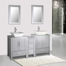 Load image into Gallery viewer, 60&quot; Double Sink Gray Bathroom Vanity Paint MDF Wood Cabinet Glass Top w/Mirror, Faucet&amp;Drain Set - EK CHIC HOME