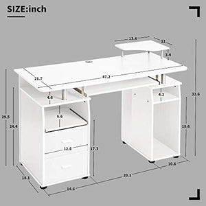 Home Office Computer Desk with Pull-Out Keyboard Tray and Drawers - EK CHIC HOME