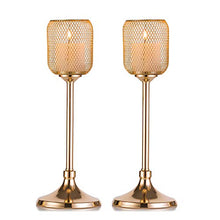 Load image into Gallery viewer, 2 Gold Metal Tealight Candle Holders, Tea Light Holder Stand Centerpieces - EK CHIC HOME