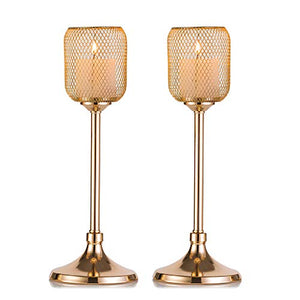 2 Gold Metal Tealight Candle Holders, Tea Light Holder Stand Centerpieces - EK CHIC HOME