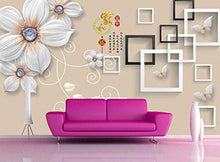 Load image into Gallery viewer, Wall Mural 3D Wallpaper White Minimalist Embossed Flowers - EK CHIC HOME