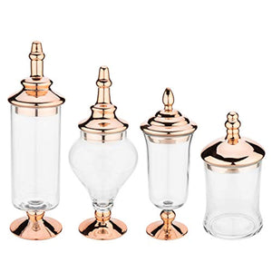 4pcs Clear Glass Apothecary Jars with Metallic Copper-Tone Lids - EK CHIC HOME