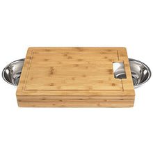 Load image into Gallery viewer, Large Bamboo Cutting Board with Stainless Steel Bowls and Juice Groove - EK CHIC HOME
