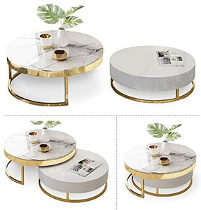 White Round Coffee Table with Storage White Faux Marble - EK CHIC HOME