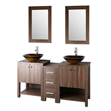 Load image into Gallery viewer, Brown 60&quot; Bathroom Vanity Cabinet Double Sink Vessel Sink w/Mirror Faucet and Drain - EK CHIC HOME
