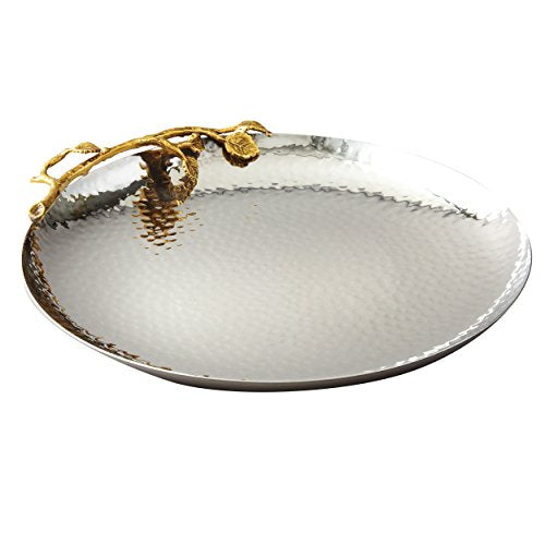 CHIC Elegance Golden Vine Hammered Round Tray, 10.75-Inch, Silver/Gold - EK CHIC HOME