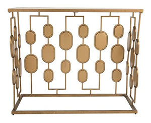 Majaci Console Table - Contemporary - Antique Gold Metal - Mirrored Glasstop and Accents - EK CHIC HOME