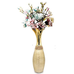 1 PC Gorgeous Golden Porcelain Vase - Bejeweled Ceramic 12.1" Tall & 3.3" Thick - EK CHIC HOME