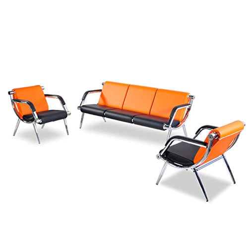 3PCS Office Reception Chair Set PU Leather - Orange - EK CHIC HOME