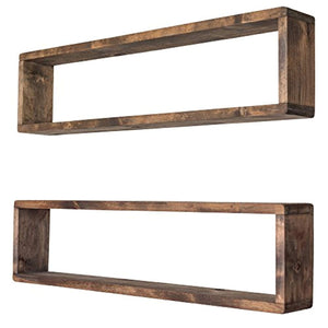 Stackable Floating Box Shelves (Set of 2) | Solid Wood | Wall Mount | Modern Farmhouse Decor | 8 x 32 Inch - EK CHIC HOME