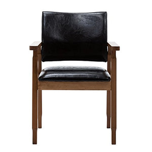Mid-Century Chair with Faux Leather Seat in Black Set of 2 - EK CHIC HOME