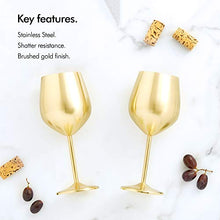 Load image into Gallery viewer, Brushed Gold Stainless Steel Wine Glasses Set of 2 - EK CHIC HOME