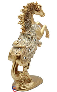 Crystal 10.5 Inch Stallion  Brass Color Horse Standing Statue - EK CHIC HOME