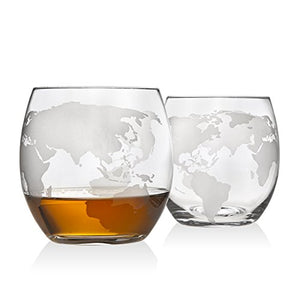Whiskey Decanter Globe Set with 2 Etched Globe Whisky Glasses - EK CHIC HOME