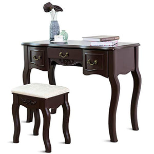 Vanity Dressing Table Set with Stool (Brown) - EK CHIC HOME