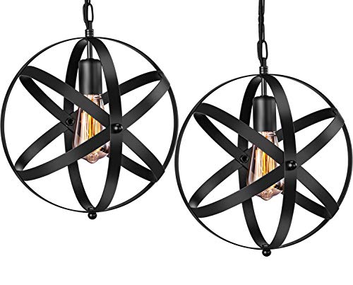 Industrial 2 Pack Vintage Spherical Pendant Light Fixture with 39.3 Inches Adjustable - EK CHIC HOME