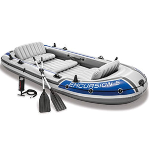 Excursion 5, 5-Person Inflatable Boat Set with Aluminum Oars and High Output Air Pump (Latest Model) - EK CHIC HOME