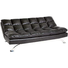 Load image into Gallery viewer, Geneva Faux-Leather Futon Couch with Stainless-Steel Legs, Charcoal Black - EK CHIC HOME