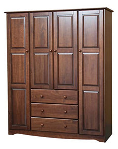 Solid Wood Family Wardrobe/Armoire/Closet  60" W x 72" H x 21" D. 3 Clothing Rods Included - EK CHIC HOME