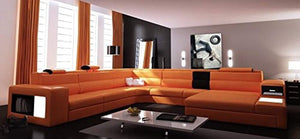 Polaris Orange Bonded Leather Sectional Sofa - EK CHIC HOME