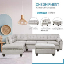 Load image into Gallery viewer, Sectional Left Chaise Lounge, 6 Pillows, Storage Ottoman and Nail Head - EK CHIC HOME