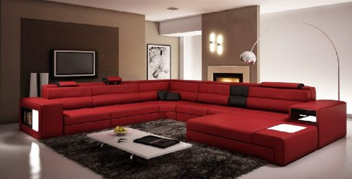 LUXURY Polaris Red and Black Bonded Leather Sectional Sofa - EK CHIC HOME