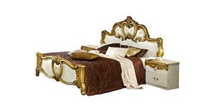 Veda Luxury Glossy Ivory Gold Bedroom Set 5 Classic Made in Italy (Queen) - EK CHIC HOME