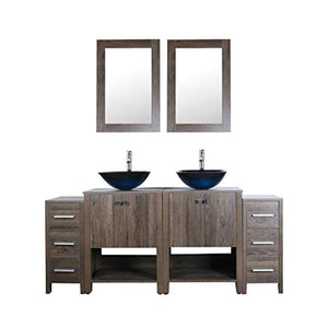 72" Bathroom Vanity and Sink Combo Double Top Brown MDF Wood Cabinet w/Mirror Faucet and Drain - EK CHIC HOME