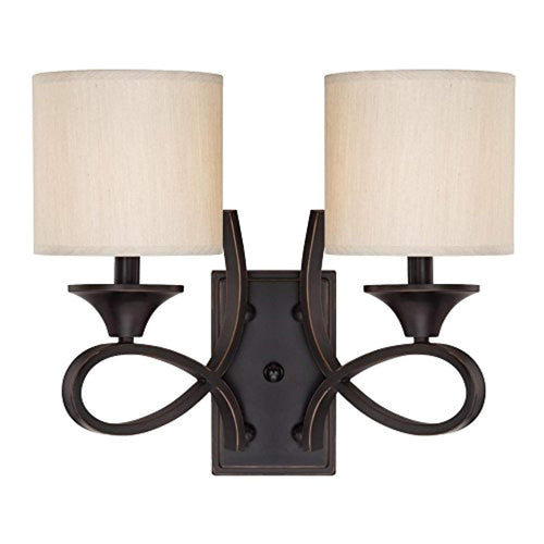 Two-Light Indoor Wall Fixture, Amber Bronze Finish with Beige Fabric Shades - EK CHIC HOME