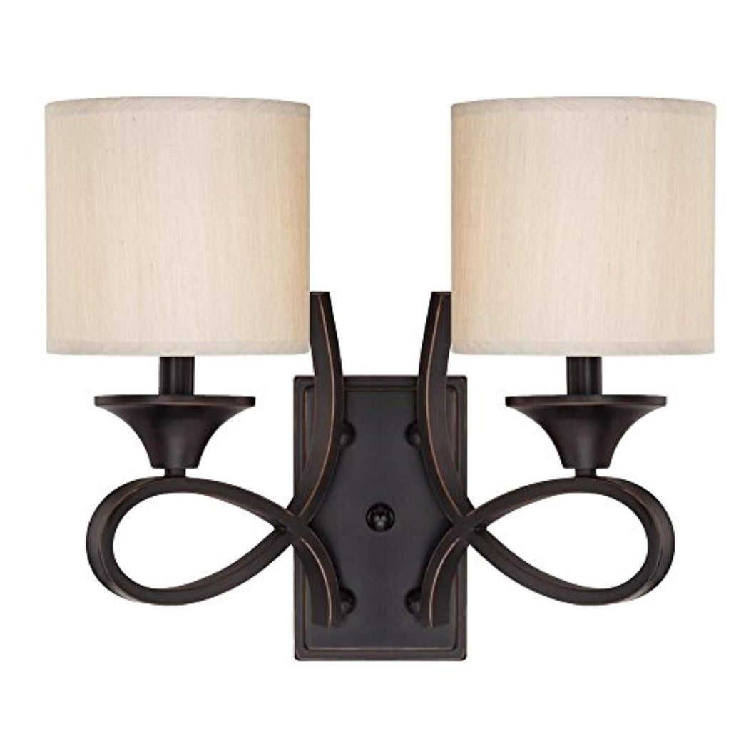 Two-Light Indoor Wall Fixture, Amber Bronze Finish with Beige Fabric Shades - EK CHIC HOME
