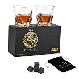 Twist Design Whiskey Glasses 10oz Set of 2, with 4 Granite Chilling Whisky Rocks - EK CHIC HOME