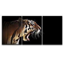 Load image into Gallery viewer, 3 Panel Canvas Wall Art - A Tiger on Black Background - Giclee Print Gallery Wrap  Ready to Hang - EK CHIC HOME