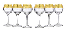 Load image into Gallery viewer, Gold Rimmed Crystal 3 Oz Wine Glasses, Sherry Goblets 6-pc, Greek Key (Medusa) - EK CHIC HOME