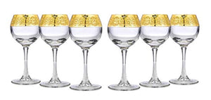 Gold Rimmed Crystal 3 Oz Wine Glasses, Sherry Goblets 6-pc, Greek Key (Medusa) - EK CHIC HOME