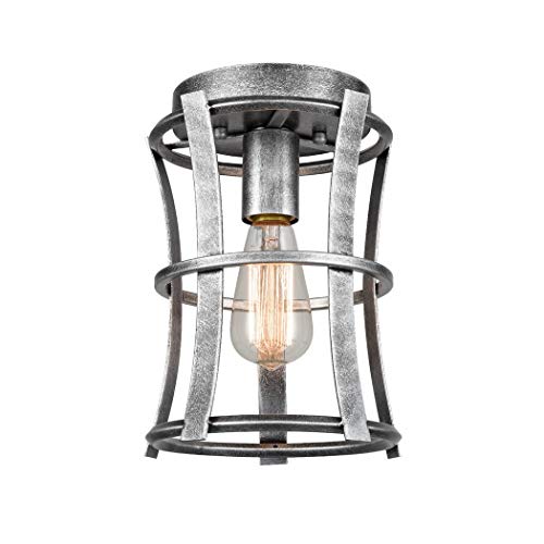 Farmhouse Flush Mount Ceiling Light Antique Silver Lantern Cage Light Fixture - EK CHIC HOME