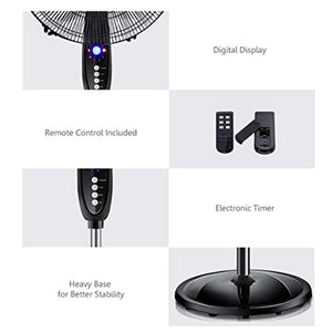 Oscillating Pedestal Fan w/Timer, LCD Display, Double Blades, Remote Control - EK CHIC HOME