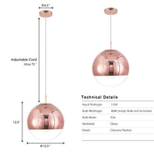 Load image into Gallery viewer, Adjustable Mirror Ball Pendant Light Rose Gold, 12 inches - EK CHIC HOME