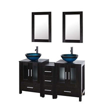 Load image into Gallery viewer, 60&quot; Black Bathroom Vanity Cabinet and Sink Combo Double Top Wood Texture w/Mirror Drain and Faucet - EK CHIC HOME