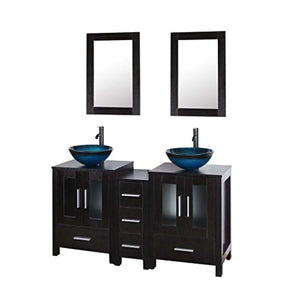 60" Black Bathroom Vanity Cabinet and Sink Combo Double Top Wood Texture w/Mirror Drain and Faucet - EK CHIC HOME