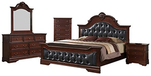 Antique Brown KING Size Upholstered Bed Bedroom Set, Bed, Dresser, Mirror, Chest & 2 Night Stands - EK CHIC HOME