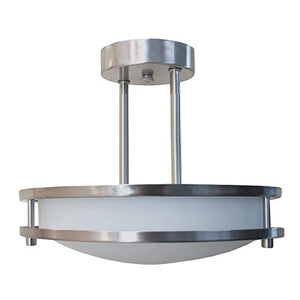 12" Semi-Flush Mount Ceiling Light, Brushed Nickel with Opal Glass Globe, 12"L x 12"W x 9.5"H - EK CHIC HOME