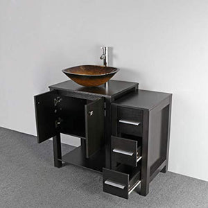 60" Bathroom Vanity Double Sink Black MDF Wood Cabinet w/Mirror Faucet&Drain - EK CHIC HOME