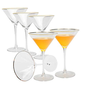 Golden Edge Martini Glasses,  with Stem, 8-Ounce, Set of 6 - EK CHIC HOME
