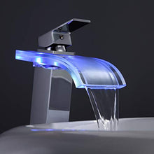 Load image into Gallery viewer, Solid Brass LED Waterfall Glass Spout Single Hole Bathroom Vessel Sink Faucet - EK CHIC HOME