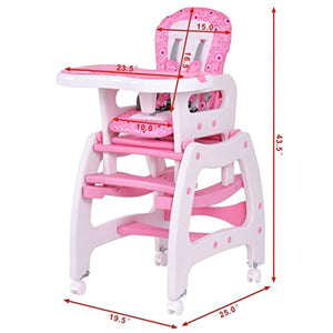 Baby High Chair, 3 in 1 Convertible Play Table Set, Booster Rocking Seat with Removable Feeding Tray, 5-Point Harness, - EK CHIC HOME