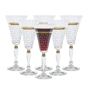 Crystal Set of 6 Handcrafted Red Wine Glasses - Hand Painted 24k Gold Trim Detailing - EK CHIC HOME