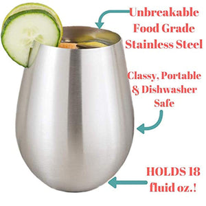 Premium Solid Stainless Steel Wine Glasses - Stemless Set of 4 - EK CHIC HOME