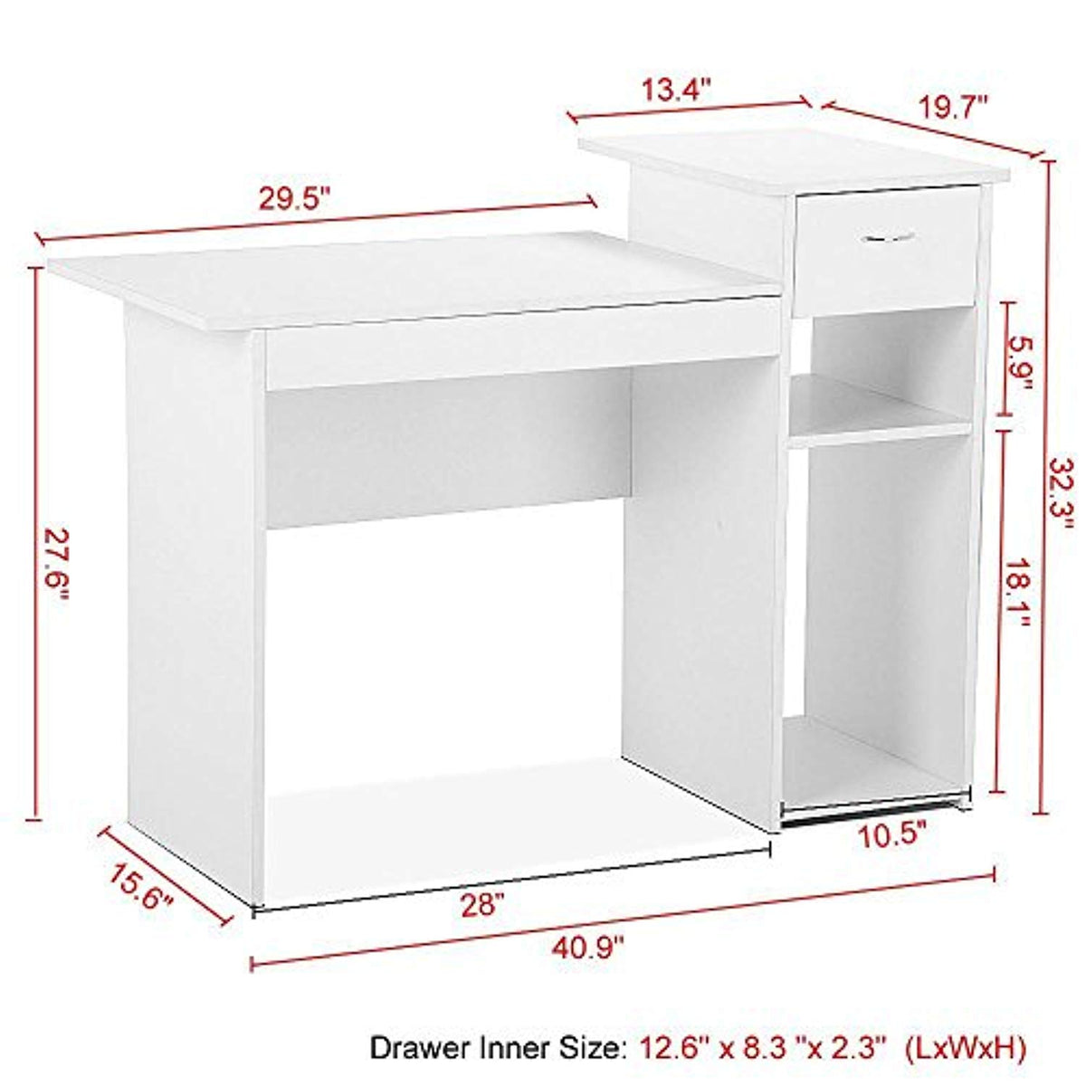 White Computer Desk with Drawers for Home Office